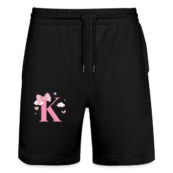 Buchstabe k rosa Wolken - Stanley/Stella Unisex Bio Joggingshorts Trainer  - Schwarz - Vorne - Nik (191cm) & Marisol (170cm)