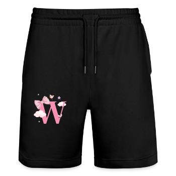 Lettre w rose nuages - Short de jogging bio TRAINER Stanley/Stella unisexe - noir - Devant - Nik (191cm) & Marisol (170cm)