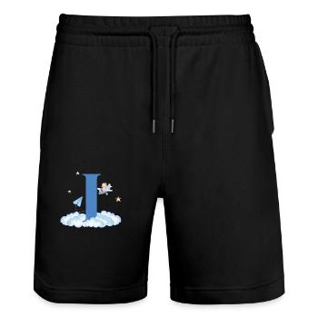 Buchstabe i Blaue Wolken Flugzeug Kind - Stanley/Stella Unisex Bio Joggingshorts Trainer  - Schwarz - Vorne - Nik (191cm) & Marisol (170cm)
