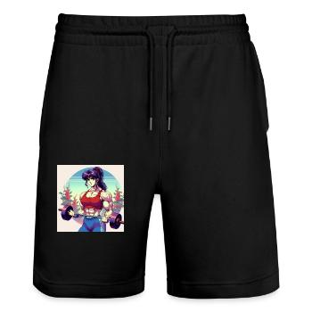RetroFit – Die 90er Power-Women - Stanley/Stella Unisex Bio Joggingshorts Trainer  - Schwarz - Vorne - Nik (191cm) & Marisol (170cm)