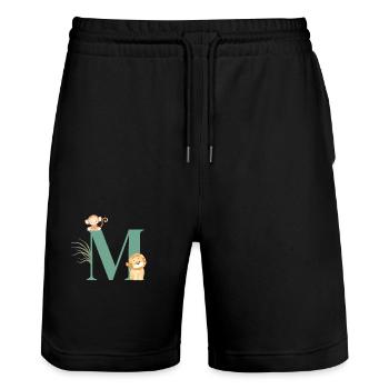 Letter M Green Jungle Animals - Stanley/Stella Trainer Unisex Organic Jogging Shorts - black - Front - Nik (191cm) & Marisol (170cm)