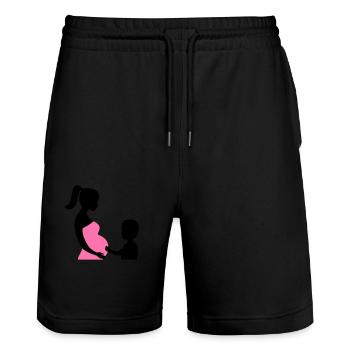 Schwanger mit Sohn - Stanley/Stella Unisex Bio Joggingshorts Trainer  - Schwarz - Vorne - Nik (191cm) & Marisol (170cm)