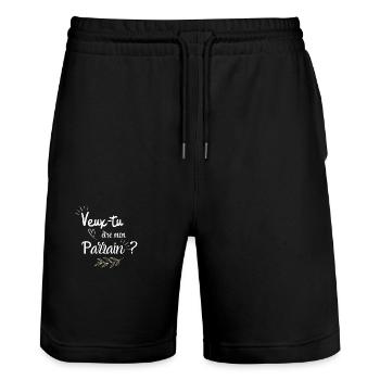 Veux tu être mon parrain - Short de jogging bio TRAINER Stanley/Stella unisexe - noir - Devant - Nik (191cm) & Marisol (170cm)