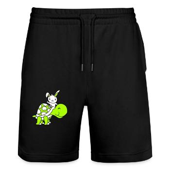 Lapin Grande Tortue Géante Chevauchant Ondulant Mignon - Short de jogging bio TRAINER Stanley/Stella unisexe - noir - Devant - Nik (191cm) & Marisol (170cm)