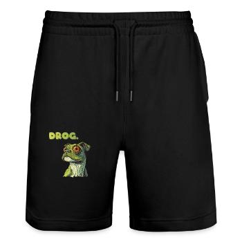 DROG Meme moitié chien moitié grenouille - Short de jogging bio TRAINER Stanley/Stella unisexe - noir - Devant - Nik (191cm) & Marisol (170cm)