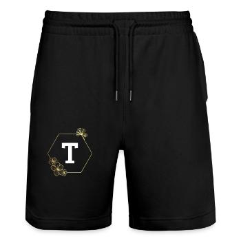 Buchstabe t Goldener Blumenrahmen - Stanley/Stella Unisex Bio Joggingshorts Trainer  - Schwarz - Vorne - Nik (191cm) & Marisol (170cm)