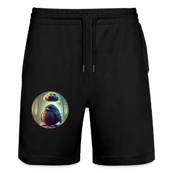 Sad Crow in the Rain - Stanley/Stella Trainer Unisex Organic Jogging Shorts - black - Front - Nik (191cm) & Marisol (170cm)