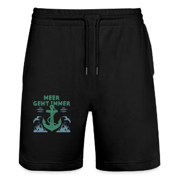 Schiffanker Anker Nordsee Spruch Geschenk See - Stanley/Stella Unisex Bio Joggingshorts Trainer  - Schwarz - Vorne - Nik (191cm) & Marisol (170cm)