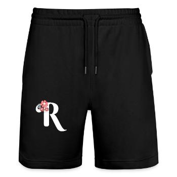 Lettre r fleurs minimalistes - Short de jogging bio TRAINER Stanley/Stella unisexe - noir - Devant - Nik (191cm) & Marisol (170cm)