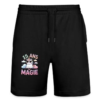 15 ans de magie - Short de jogging bio TRAINER Stanley/Stella unisexe - noir - Devant - Nik (191cm) & Marisol (170cm)