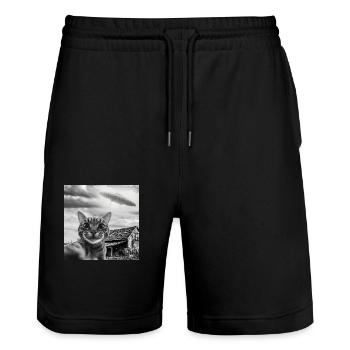 Cat Selfie with Alien UFO Funny Space - Stanley/Stella Trainer Unisex Organic Jogging Shorts - black - Front - Nik (191cm) & Marisol (170cm)