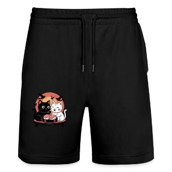Sushi Cats at Sunset – Japanese Sti - Stanley/Stella Trainer Unisex Organic Jogging Shorts - black - Front - Nik (191cm) & Marisol (170cm)