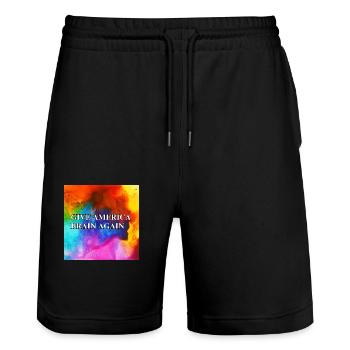 Give America Brain Again - buntes Design colorful - Stanley/Stella Unisex Bio Joggingshorts Trainer  - Schwarz - Vorne - Nik (191cm) & Marisol (170cm)