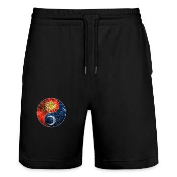 Cosmic Sun and Moon - Yin and Yang version - Stanley/Stella Trainer Unisex Organic Jogging Shorts - black - Front - Nik (191cm) & Marisol (170cm)