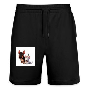 Cartoon miniatur bullterrier - Stanley/Stella Unisex Bio Joggingshorts Trainer  - Schwarz - Vorne - Nik (191cm) & Marisol (170cm)