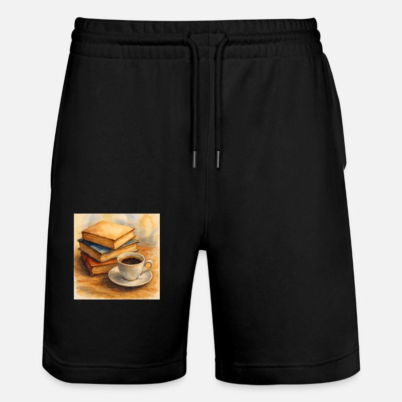Book and coffee - Stanley/Stella Trainer Unisex Organic Jogging Shorts - black