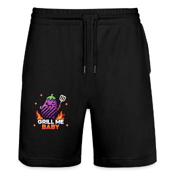 Kawaii Chibi süße Aubergine – Grill Me Baby BBQ Wortspiel - Stanley/Stella Unisex Bio Joggingshorts Trainer  - Schwarz - Vorne - Nik (191cm) & Marisol (170cm)