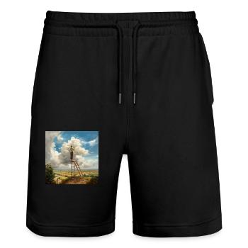 Nuages Peintre Nuages Échelle Paysage Surréaliste - Short de jogging bio TRAINER Stanley/Stella unisexe - noir - Devant - Nik (191cm) & Marisol (170cm)