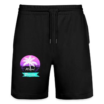 miami florida sunset neon beach palmen - Stanley/Stella Unisex Bio Joggingshorts Trainer  - Schwarz - Vorne - Nik (191cm) & Marisol (170cm)