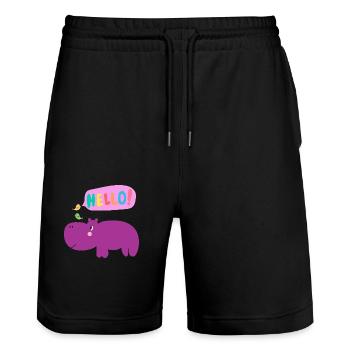 Hippopotamus with Bird Gang - Cute Animals - Stanley/Stella Trainer Unisex Organic Jogging Shorts - black - Front - Nik (191cm) & Marisol (170cm)