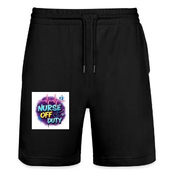 🩺 Nurse Off Duty – Lieblingsschirt - Stanley/Stella Unisex Bio Joggingshorts Trainer  - Schwarz - Vorne - Nik (191cm) & Marisol (170cm)