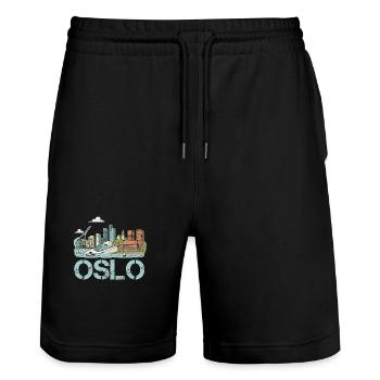 Oslo City - Stanley/Stella Trainer Unisex Organic Jogging Shorts - black - Front - Nik (191cm) & Marisol (170cm)