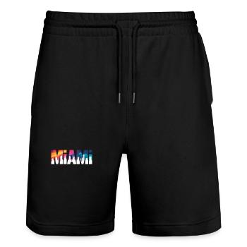 Miami - Cooles Stadtlogo - Stanley/Stella Unisex Bio Joggingshorts Trainer  - Schwarz - Vorne - Nik (191cm) & Marisol (170cm)