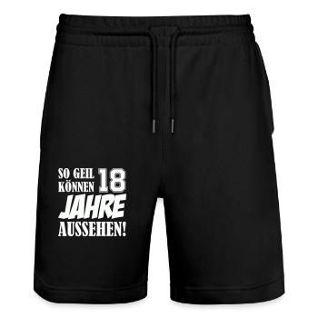 18 jahre - Stanley/Stella Unisex Bio Joggingshorts Trainer  - Schwarz - Vorne - Nik (191cm) & Marisol (170cm)