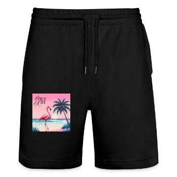 Flamingo - Stanley/Stella Unisex Bio Joggingshorts Trainer  - Schwarz - Vorne - Nik (191cm) & Marisol (170cm)