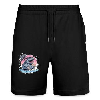 Nilpferd Insel Palme - Stanley/Stella Unisex Bio Joggingshorts Trainer  - Schwarz - Vorne - Nik (191cm) & Marisol (170cm)