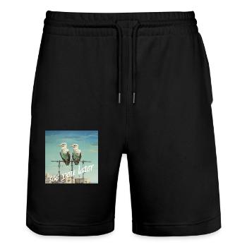 See You later Schriftzug 2 Vögel Stange Humor - Stanley/Stella Unisex Bio Joggingshorts Trainer  - Schwarz - Vorne - Nik (191cm) & Marisol (170cm)