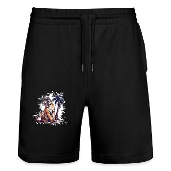 Tiger Insel Palme - Stanley/Stella Unisex Bio Joggingshorts Trainer  - Schwarz - Vorne - Nik (191cm) & Marisol (170cm)