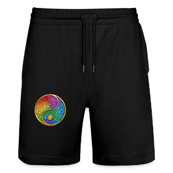 Arc-en-ciel Yin Yang symbole paillettes or paillettes - Short de jogging bio TRAINER Stanley/Stella unisexe - noir - Devant - Nik (191cm) & Marisol (170cm)