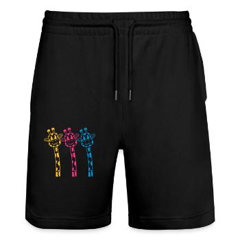 3 Funny comic cartoon giraffes in bright colors - Stanley/Stella Trainer Unisex Organic Jogging Shorts - black - Front - Nik (191cm) & Marisol (170cm)