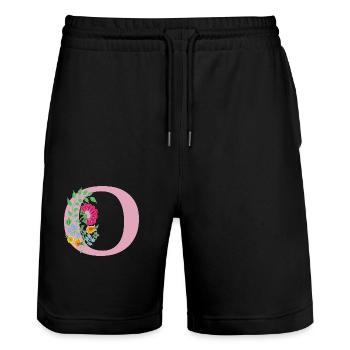 flower 12 red with o - Stanley/Stella Trainer Unisex Organic Jogging Shorts - black - Front - Nik (191cm) & Marisol (170cm)