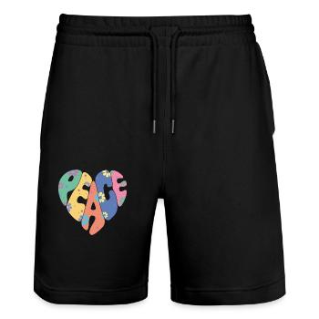 Bunte Friedensblume Herz für Männer Frauen & Kinder - Stanley/Stella Unisex Bio Joggingshorts Trainer  - Schwarz - Vorne - Nik (191cm) & Marisol (170cm)