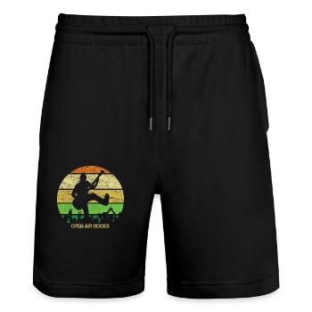 Open Air Rocks - Gitarrist - Stanley/Stella Unisex Bio Joggingshorts Trainer  - Schwarz - Vorne - Nik (191cm) & Marisol (170cm)