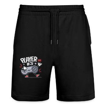 Gamer Player 3 console video games Family - Stanley/Stella Trainer Unisex Organic Jogging Shorts - black - Front - Nik (191cm) & Marisol (170cm)