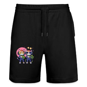Cat - Stanley/Stella Trainer Unisex Organic Jogging Shorts - black - Front - Nik (191cm) & Marisol (170cm)