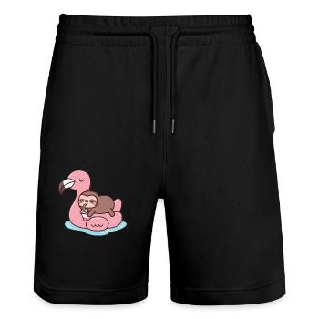 Flamant rose paresseux de plage T Shirt - Short de jogging bio TRAINER Stanley/Stella unisexe - noir - Devant - Nik (191cm) & Marisol (170cm)