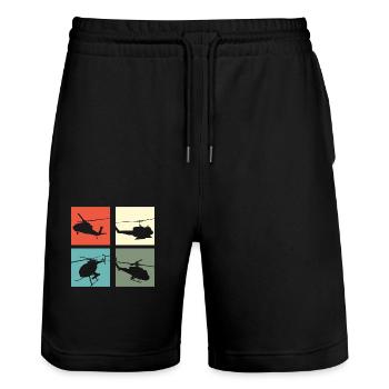 Helicopter Vintage - Stanley/Stella Trainer Unisex Organic Jogging Shorts - black - Front - Nik (191cm) & Marisol (170cm)