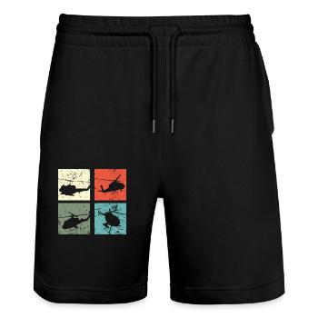 Hélicoptère rétro - Short de jogging bio TRAINER Stanley/Stella unisexe - noir - Devant - Nik (191cm) & Marisol (170cm)