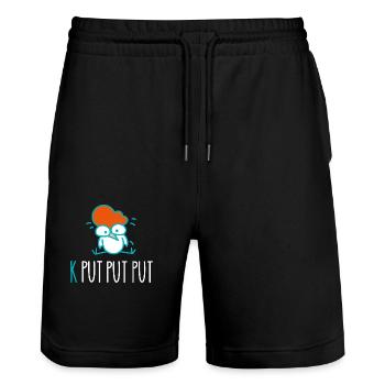 The funny chicken is tired (a) - Stanley/Stella Trainer Unisex Organic Jogging Shorts - black - Front - Nik (191cm) & Marisol (170cm)