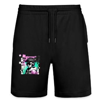 Girl - Stanley/Stella Trainer Unisex Organic Jogging Shorts - black - Front - Nik (191cm) & Marisol (170cm)