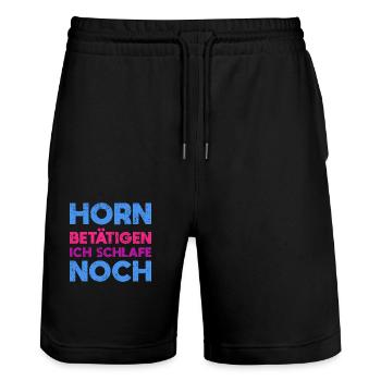 Horn Betätigen Ich Schlafe Noch - Stanley/Stella Unisex Bio Joggingshorts Trainer  - Schwarz - Vorne - Nik (191cm) & Marisol (170cm)