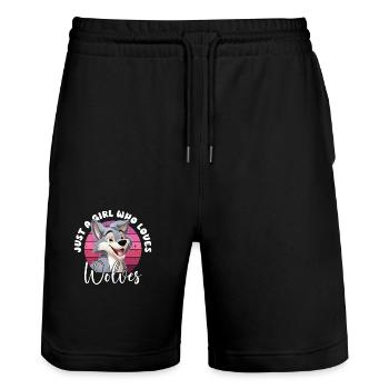 Wolf Just A Girl Who Loves Wolves Wolfskopf - Stanley/Stella Unisex Bio Joggingshorts Trainer  - Schwarz - Vorne - Nik (191cm) & Marisol (170cm)