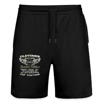 30th Birthday Man Oldtimer August Vintage 1993 - Stanley/Stella Trainer Unisex Organic Jogging Shorts - black - Front - Nik (191cm) & Marisol (170cm)