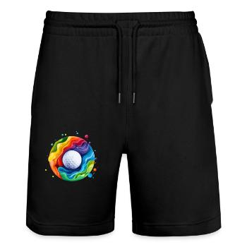 logo de balle de golf coloré - Short de jogging bio TRAINER Stanley/Stella unisexe - noir - Devant - Nik (191cm) & Marisol (170cm)