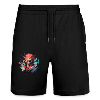 Pirat - Stanley/Stella Unisex Bio Joggingshorts Trainer  - Schwarz - Vorne - Nik (191cm) & Marisol (170cm)