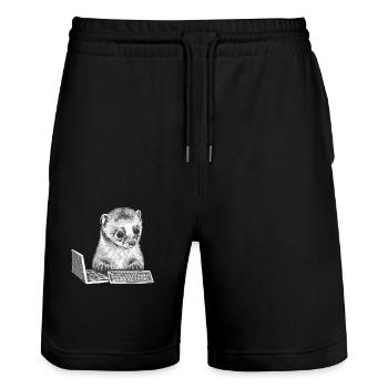 CUTE GEEK FERRET - Stanley/Stella Trainer Unisex Organic Jogging Shorts - black - Front - Nik (191cm) & Marisol (170cm)